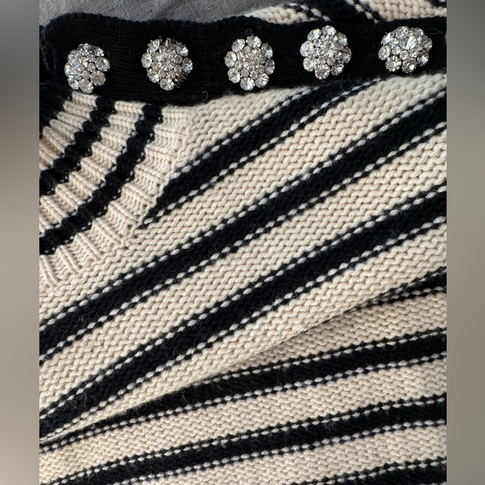 J. Crew Women’s Striped Black & Cream Mockneck Sweater Jewel Button Detail Small - Picture 11 of 13